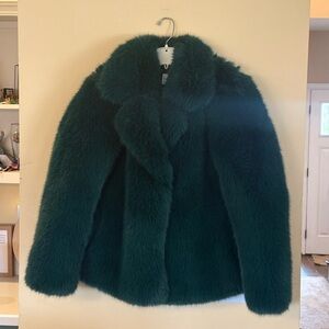 Green faux fur jacket